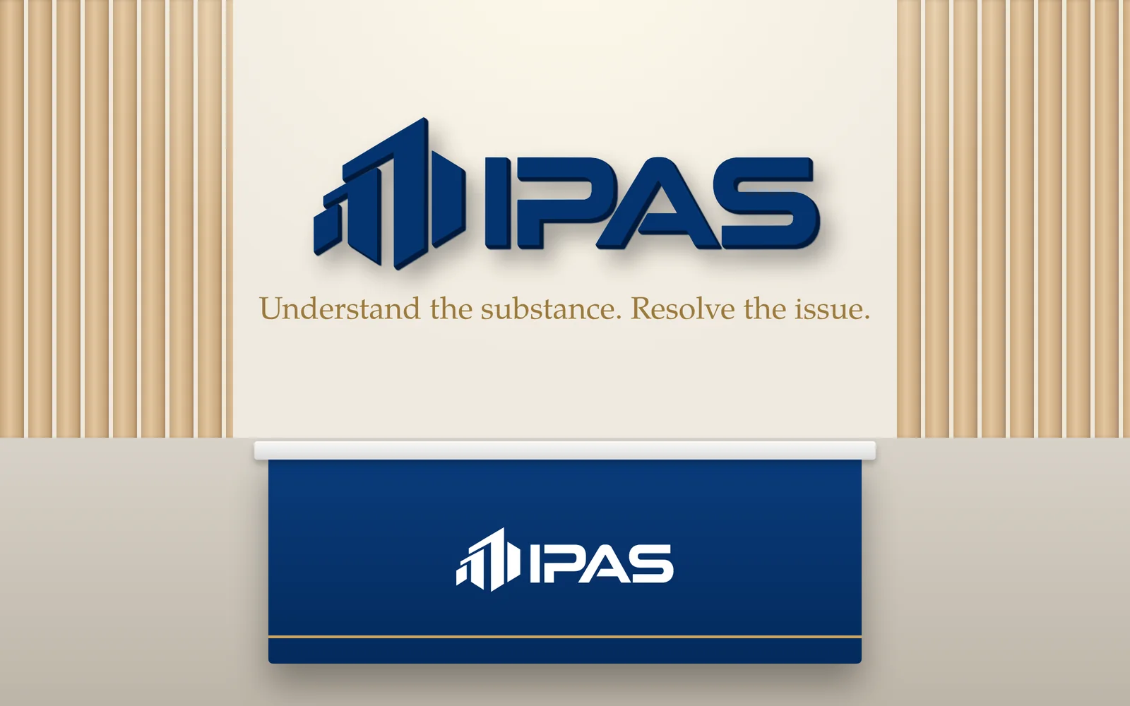 IPAS logo and slogan on a reception wall